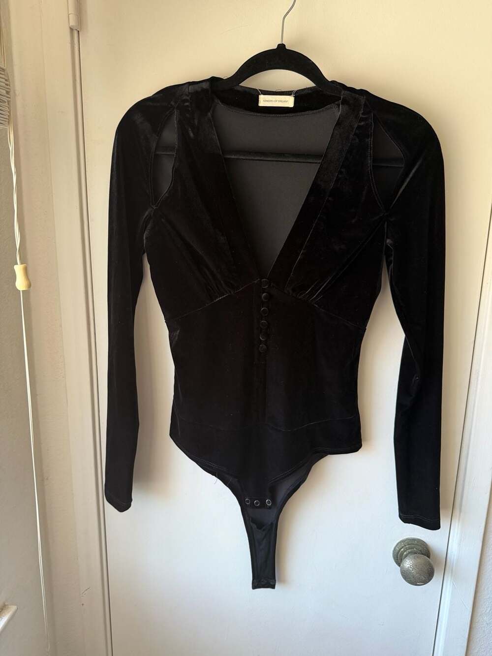 Makers Of Dreams Black Velvet Long Sleeve V-Neck Bodysuit